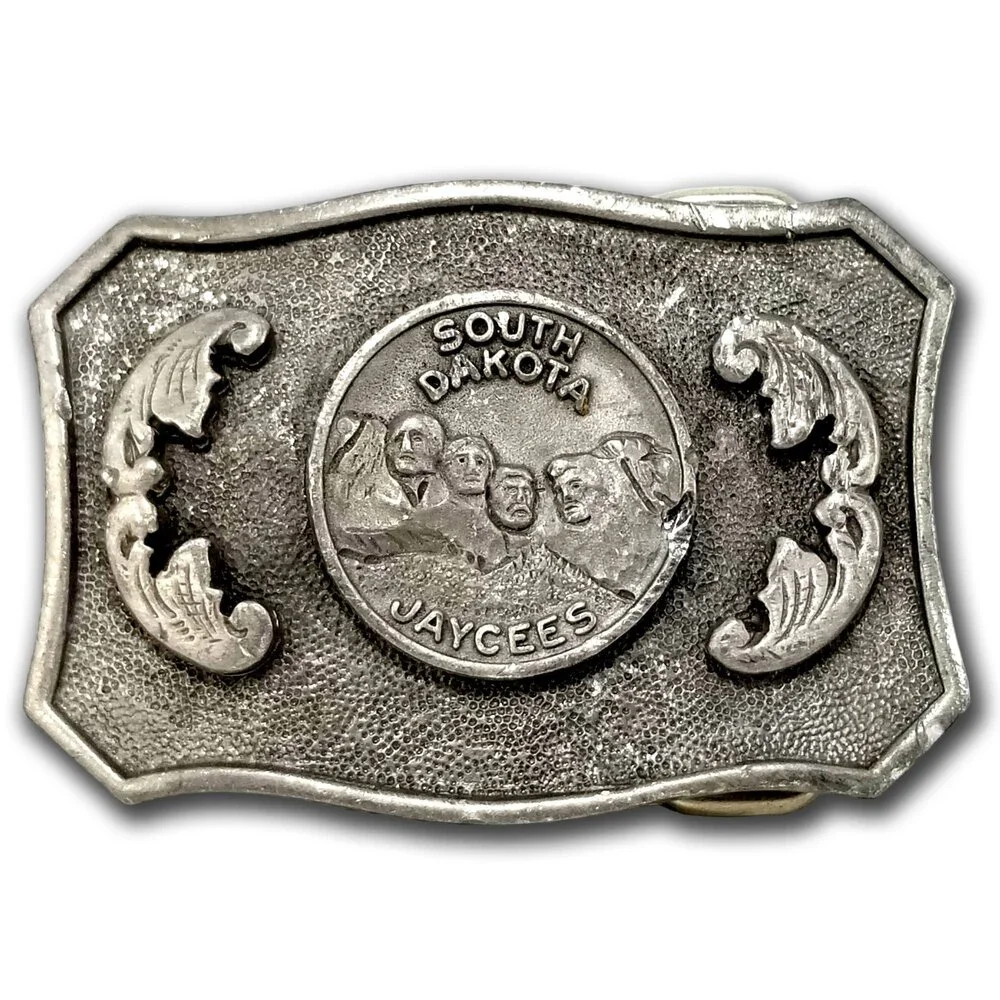 Vintage Belt Buckle South Dakota Jaycees Mt. Rushmore USA Made‎ Alpine Pewter